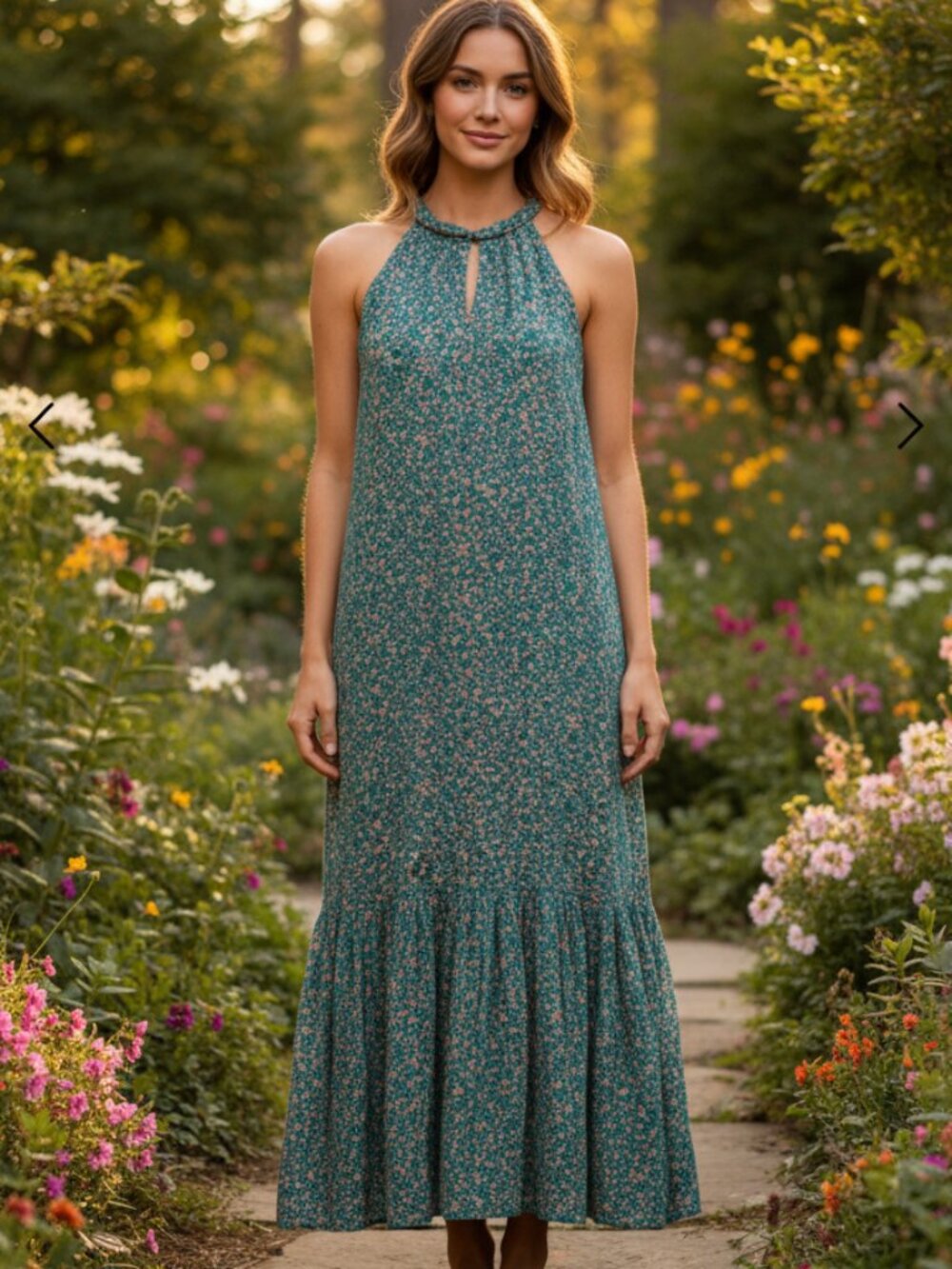 TRR Mirth Women's Caftans Tent Sleeveless Halter High Neck Maxi Floral Dress XS